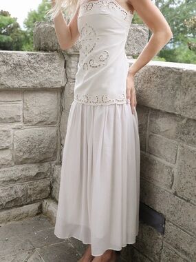 Spaghetti strap eyelet dress with drop waist